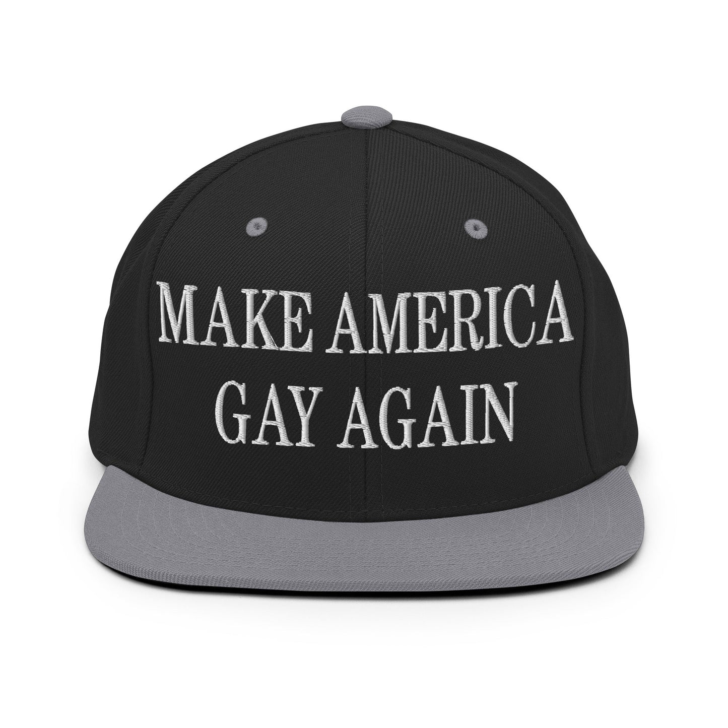 Make America Gay Again Embroidered Flat Bill Brim Snapback Hat Black Silver