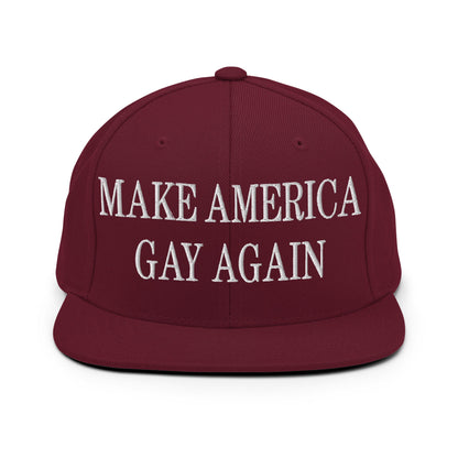 Make America Gay Again Embroidered Flat Bill Brim Snapback Hat Maroon