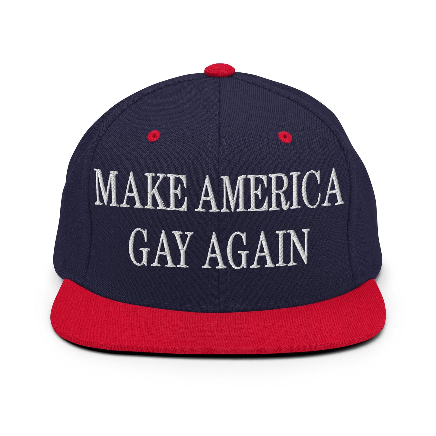 Make America Gay Again Embroidered Flat Bill Brim Snapback Hat Navy Red