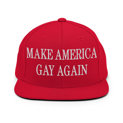 Make America Gay Again Embroidered Flat Bill Brim Snapback Hat Red