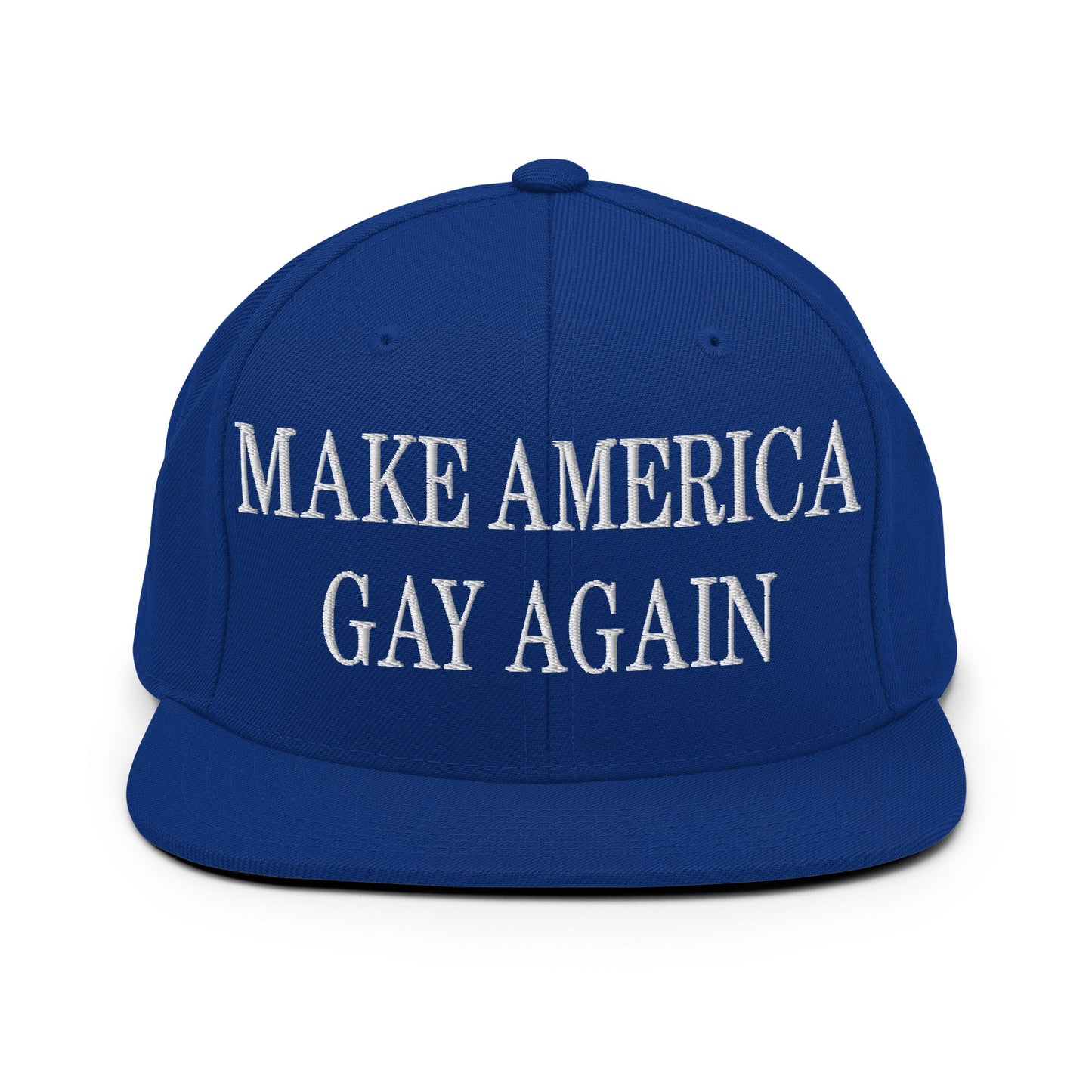 Make America Gay Again Embroidered Flat Bill Brim Snapback Hat Royal Blue