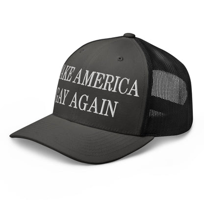 Make America Gay Again Embroidered Mesh Trucker Hat Charcoal Black