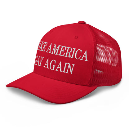 Make America Gay Again Embroidered Mesh Trucker Hat Red