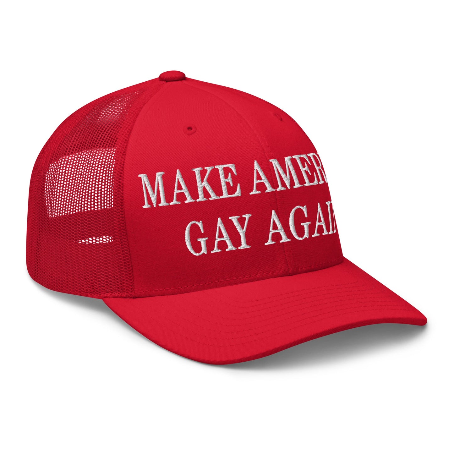 Make America Gay Again Embroidered Mesh Trucker Hat Red