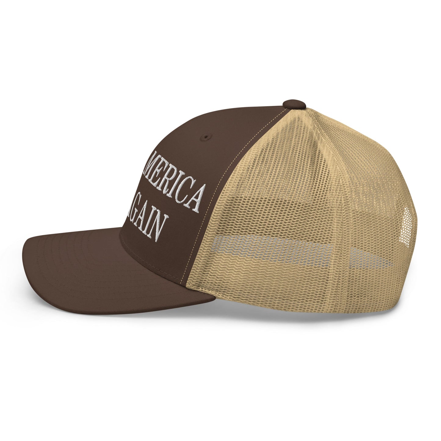 Make America Gay Again Embroidered Mesh Trucker Hat Brown Khaki