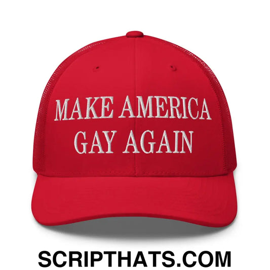 Make America Gay Again Embroidered Mesh Trucker Hat Red