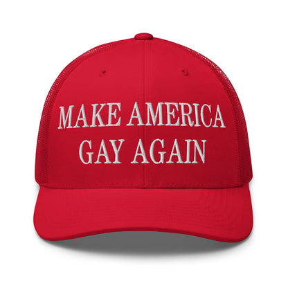 Make America Gay Again Embroidered Mesh Trucker Hat Red