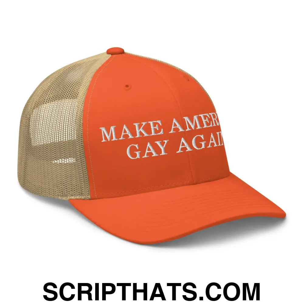 Make America Gay Again Pride MAGA Retro Trucker Hat Moss Khaki