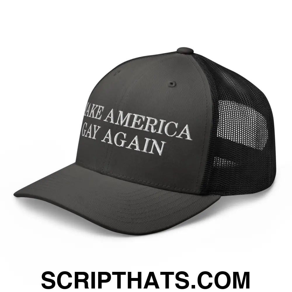 Make America Gay Again Pride MAGA Retro Trucker Hat Charcoal Black