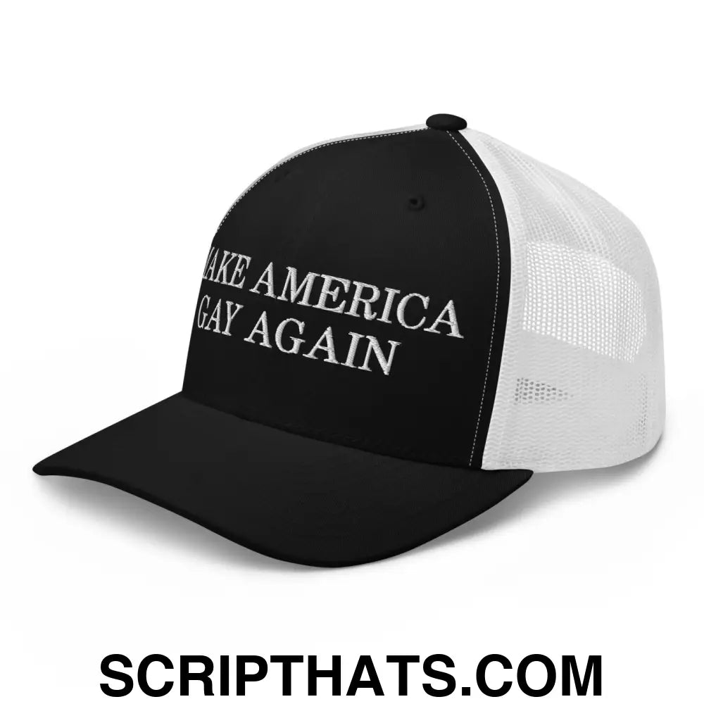 Make America Gay Again Pride MAGA Retro Trucker Hat Black White