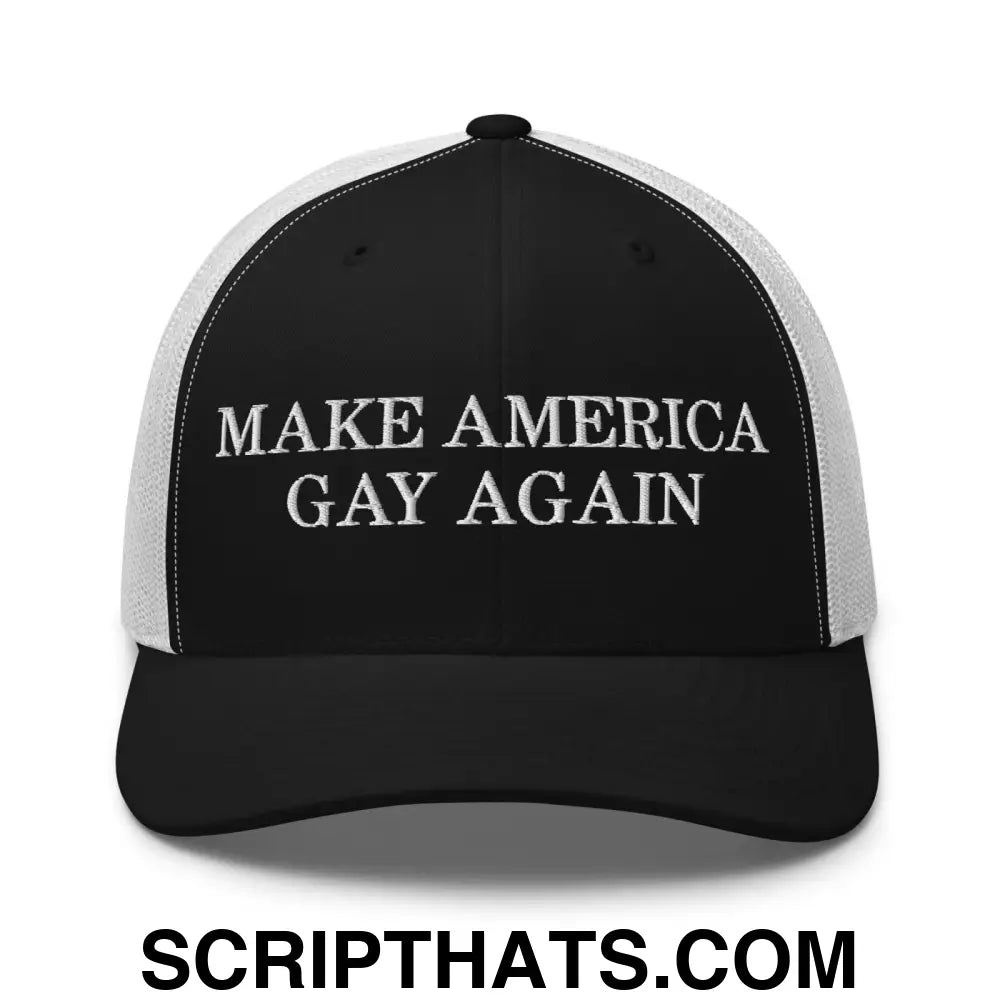 Make America Gay Again Pride MAGA Retro Trucker Hat Black White