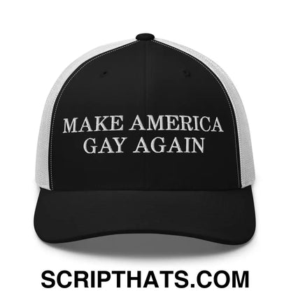 Make America Gay Again Pride MAGA Retro Trucker Hat Black White