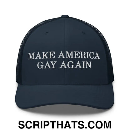 Make America Gay Again Pride MAGA Retro Trucker Hat Navy