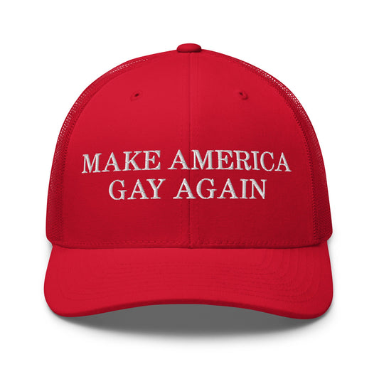 Make America Gay Again Pride MAGA Retro Trucker Hat Red