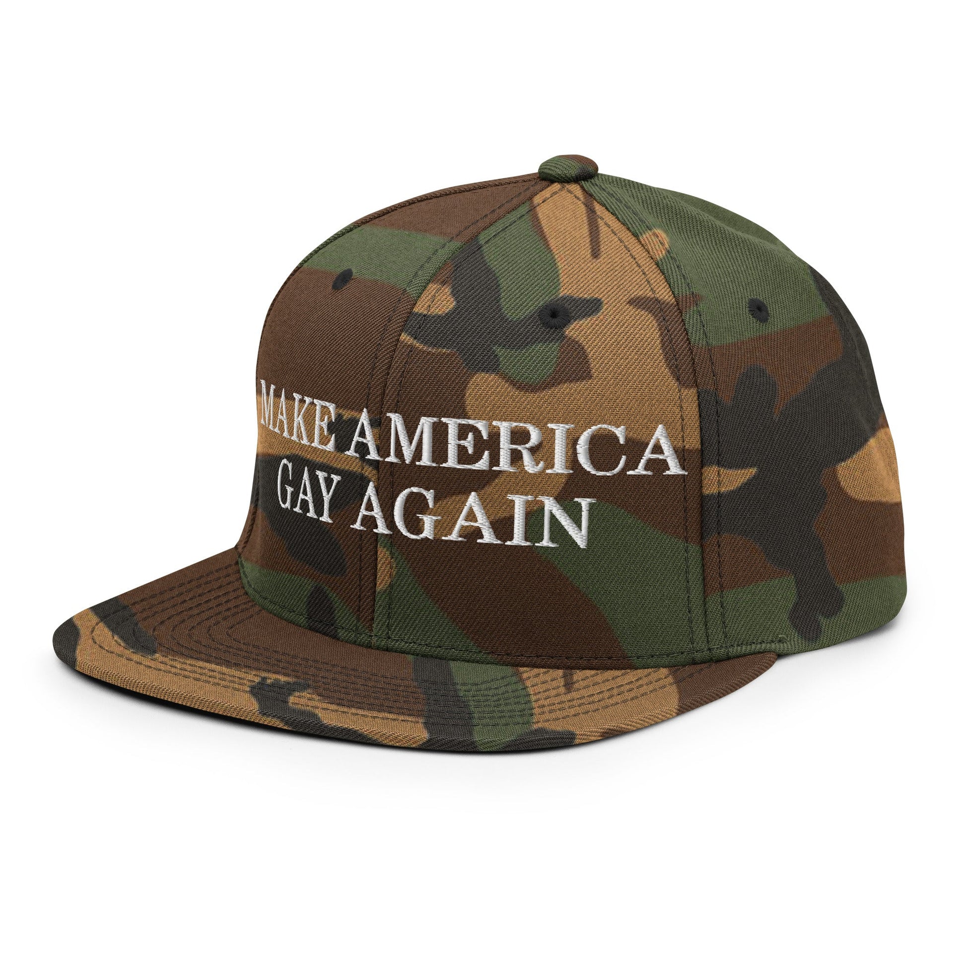 Make America Gay Again Pride MAGA Snapback Hat Green Camo