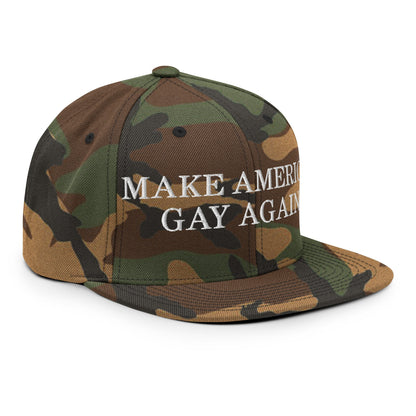 Make America Gay Again Pride MAGA Snapback Hat Green Camo