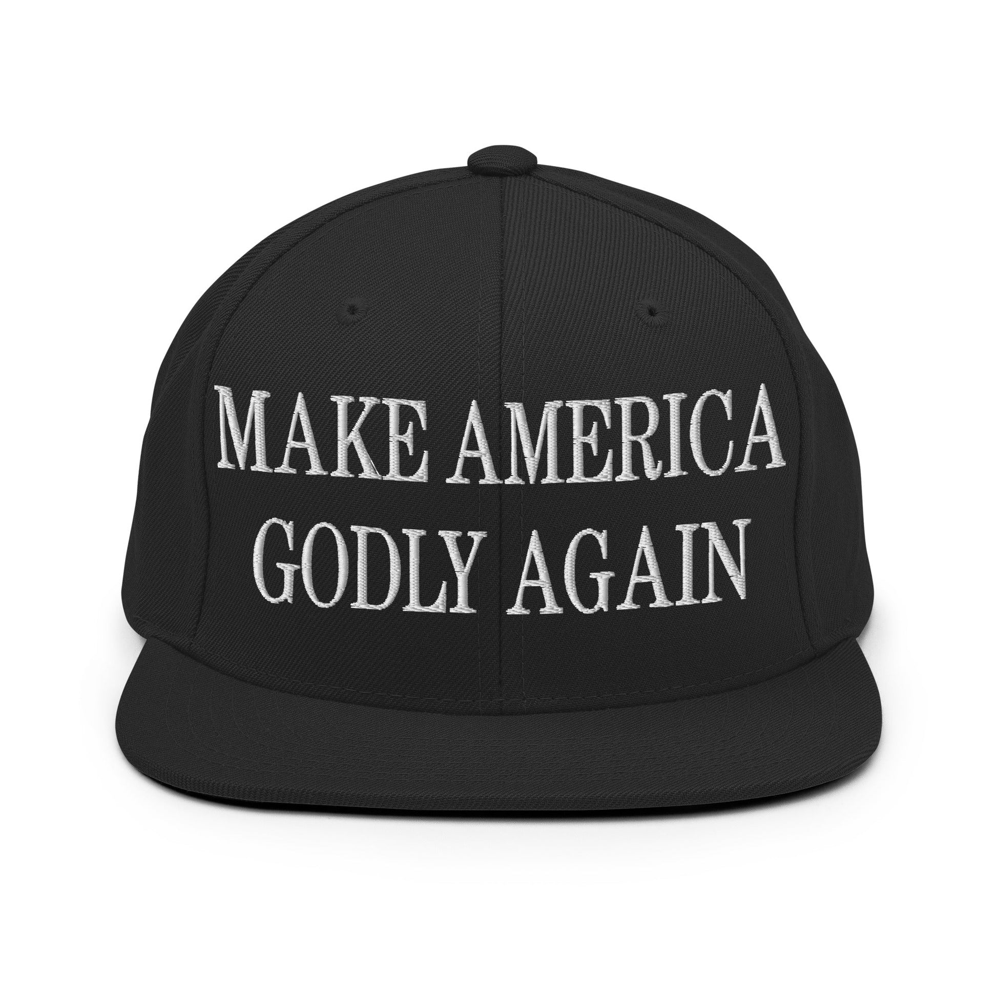 Make America Godly Again Embroidered Flat Bill Brim Snapback Hat Black