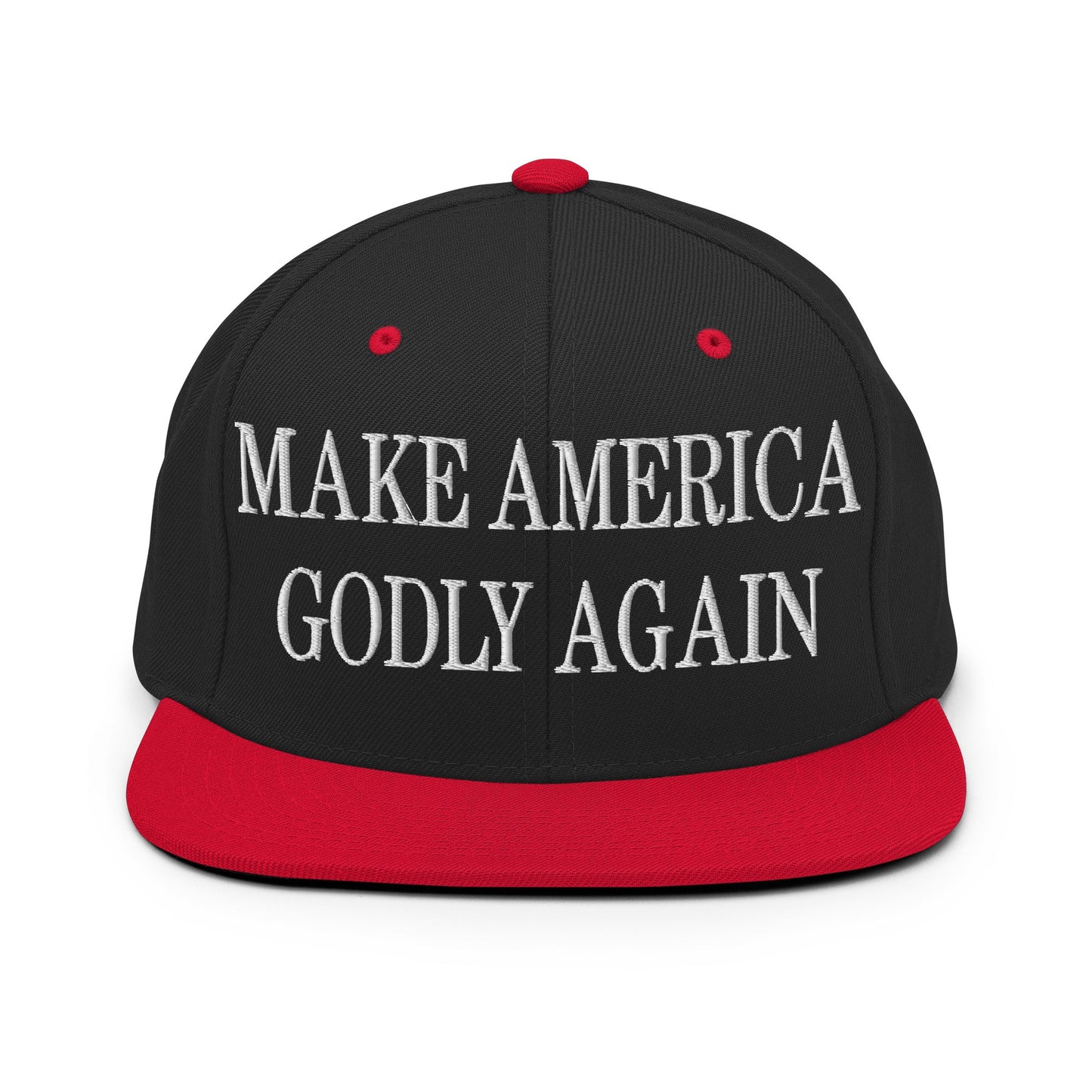 Make America Godly Again Embroidered Flat Bill Brim Snapback Hat Black Red