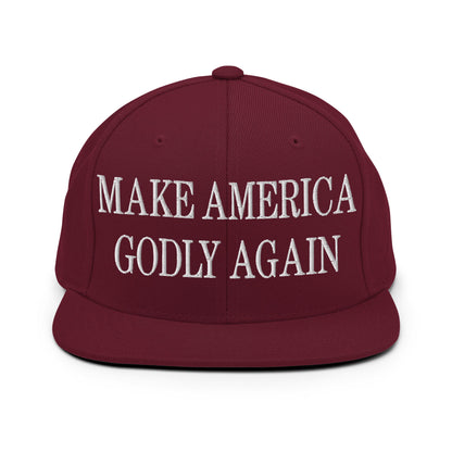 Make America Godly Again Embroidered Flat Bill Brim Snapback Hat Maroon