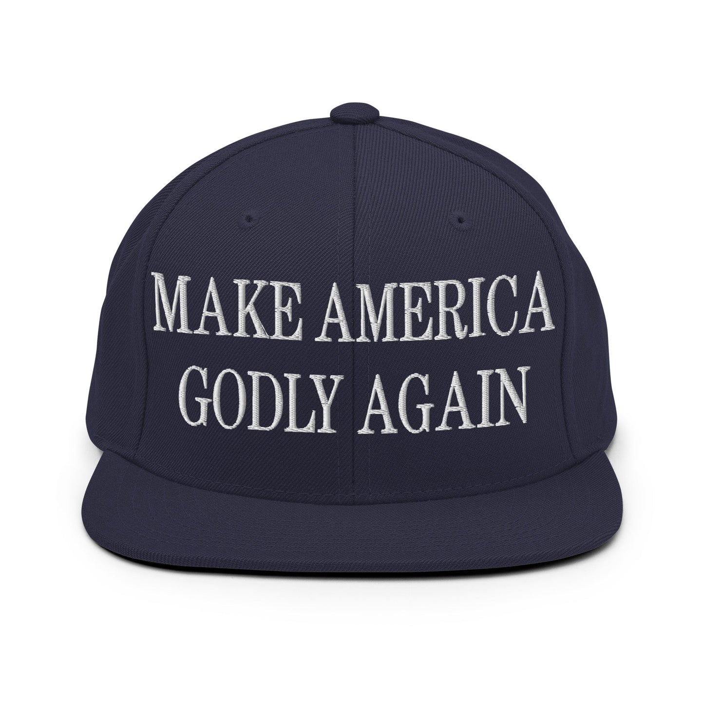 Make America Godly Again Embroidered Flat Bill Brim Snapback Hat Navy