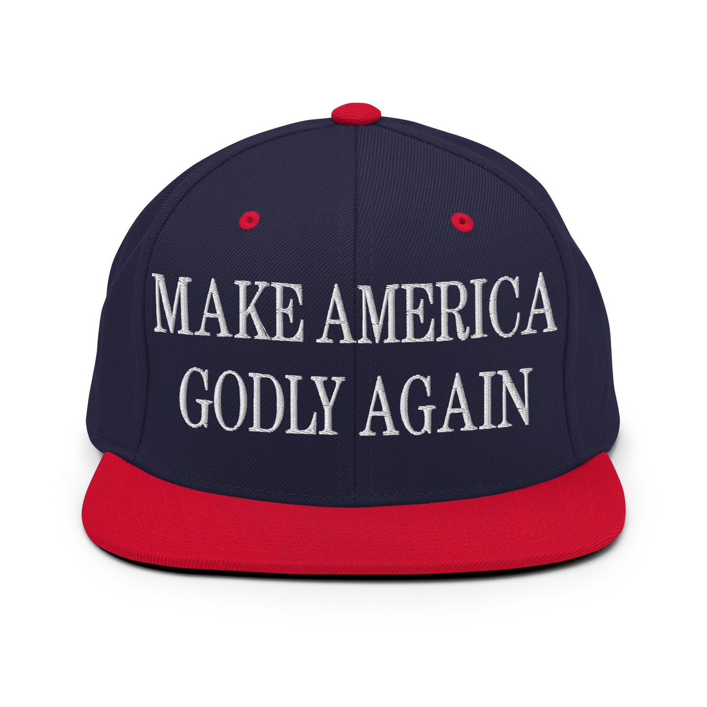 Make America Godly Again Embroidered Flat Bill Brim Snapback Hat Navy Red