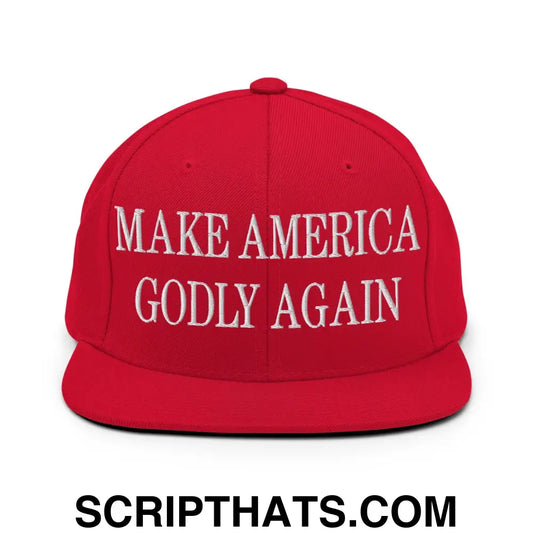 Make America Godly Again Embroidered Flat Bill Brim Snapback Hat Red