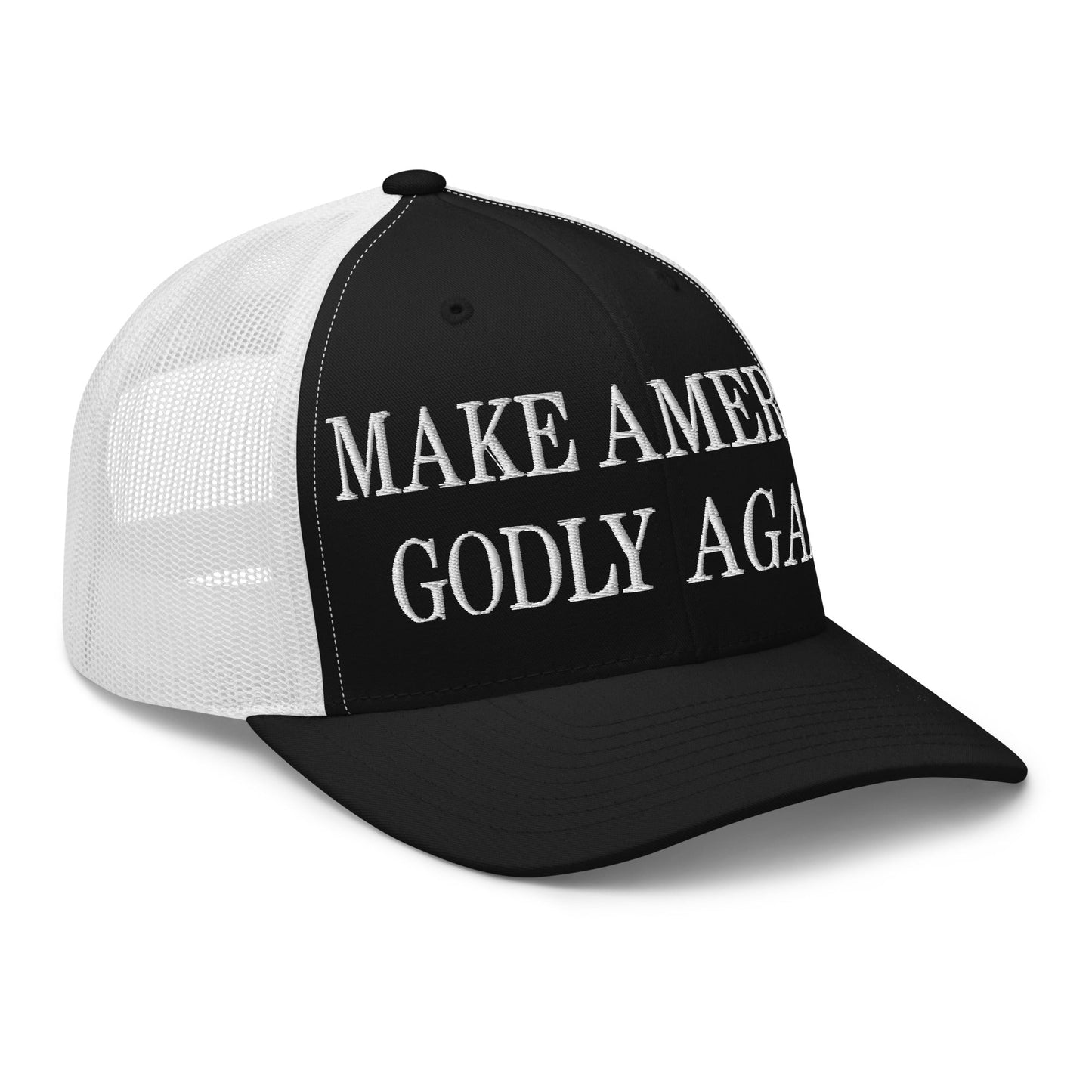 Make America Godly Again Embroidered Mesh Trucker Hat Black White