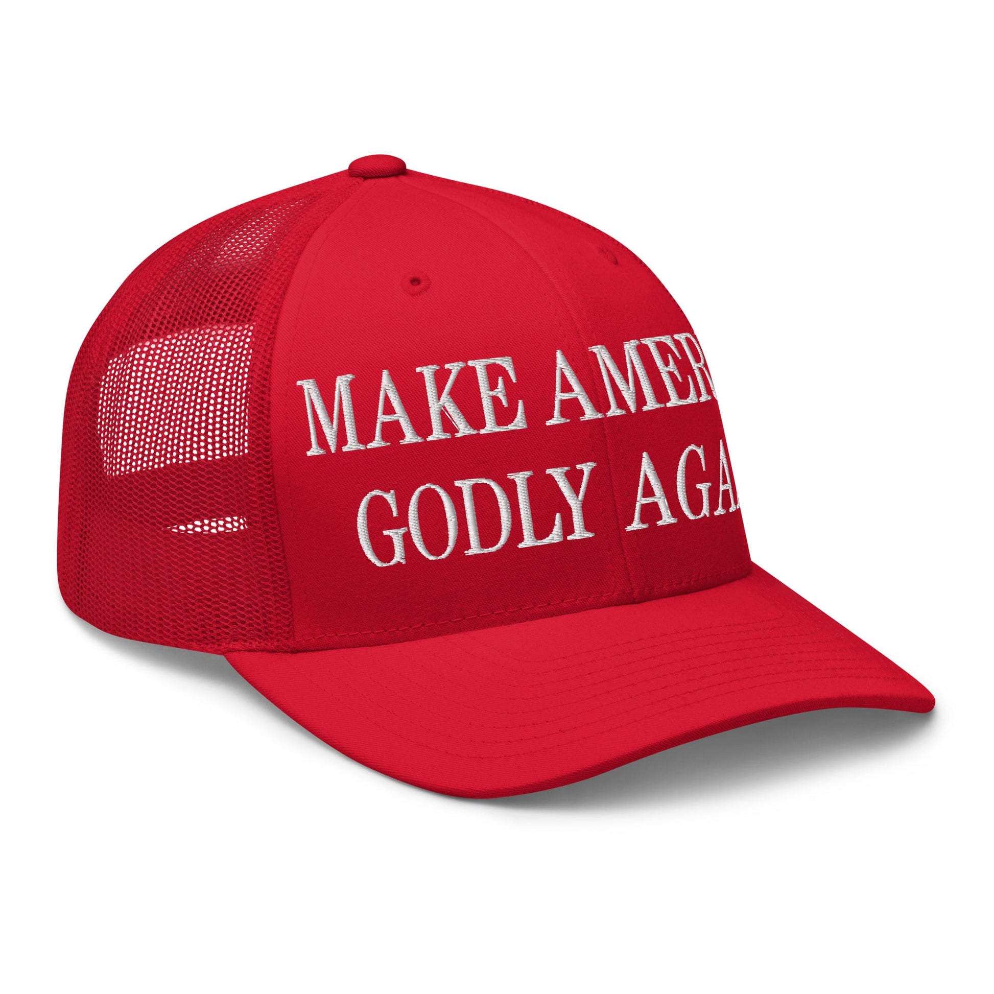 Make America Godly Again Embroidered Mesh Trucker Hat Red