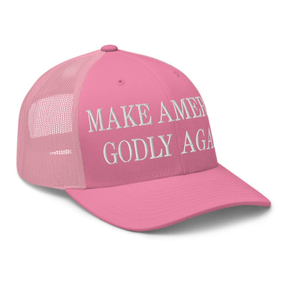 Make America Godly Again Embroidered Mesh Trucker Hat Pink