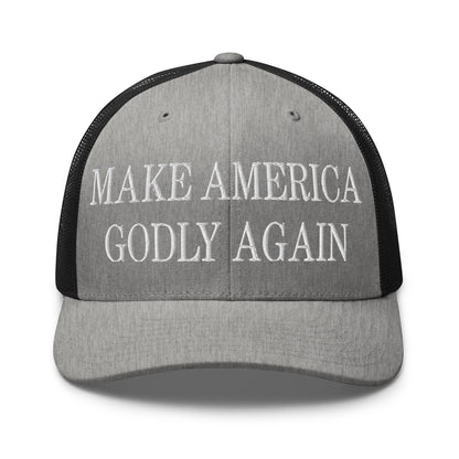 Make America Godly Again Embroidered Mesh Trucker Hat Heather Black