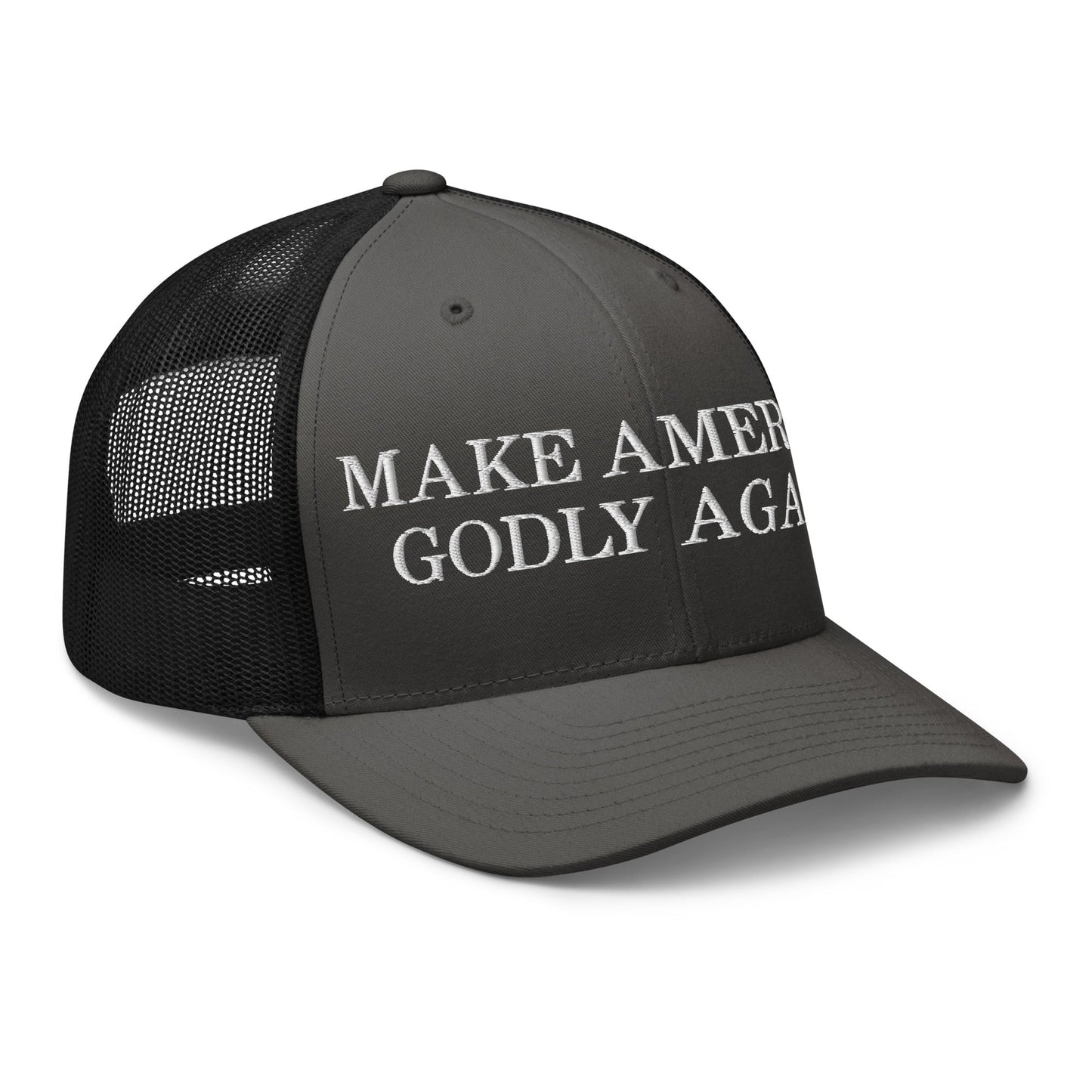 Make America Godly Again Retro Trucker Hat Charcoal Black