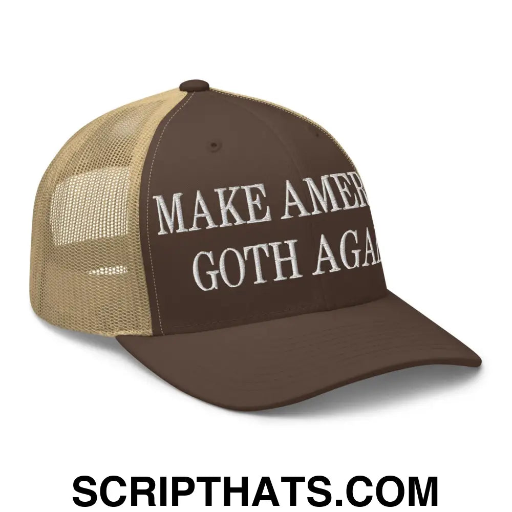 Make America Goth Again Embroidered Mesh Trucker Hat Brown Khaki