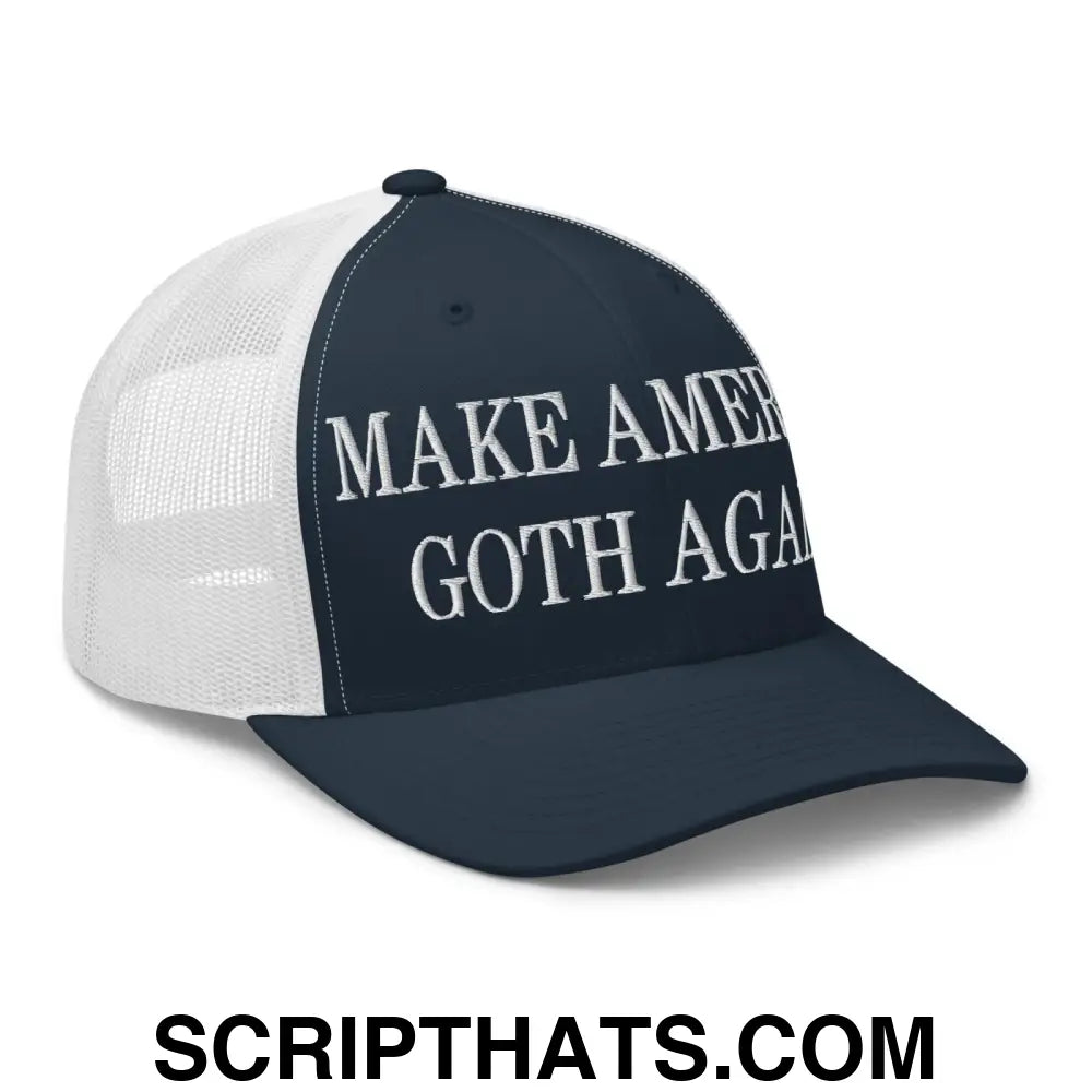 Make America Goth Again Embroidered Mesh Trucker Hat Navy White