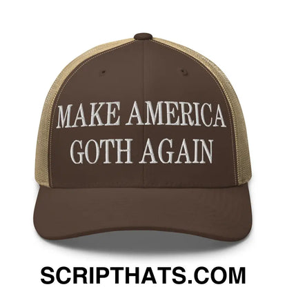 Make America Goth Again Embroidered Mesh Trucker Hat Brown Khaki