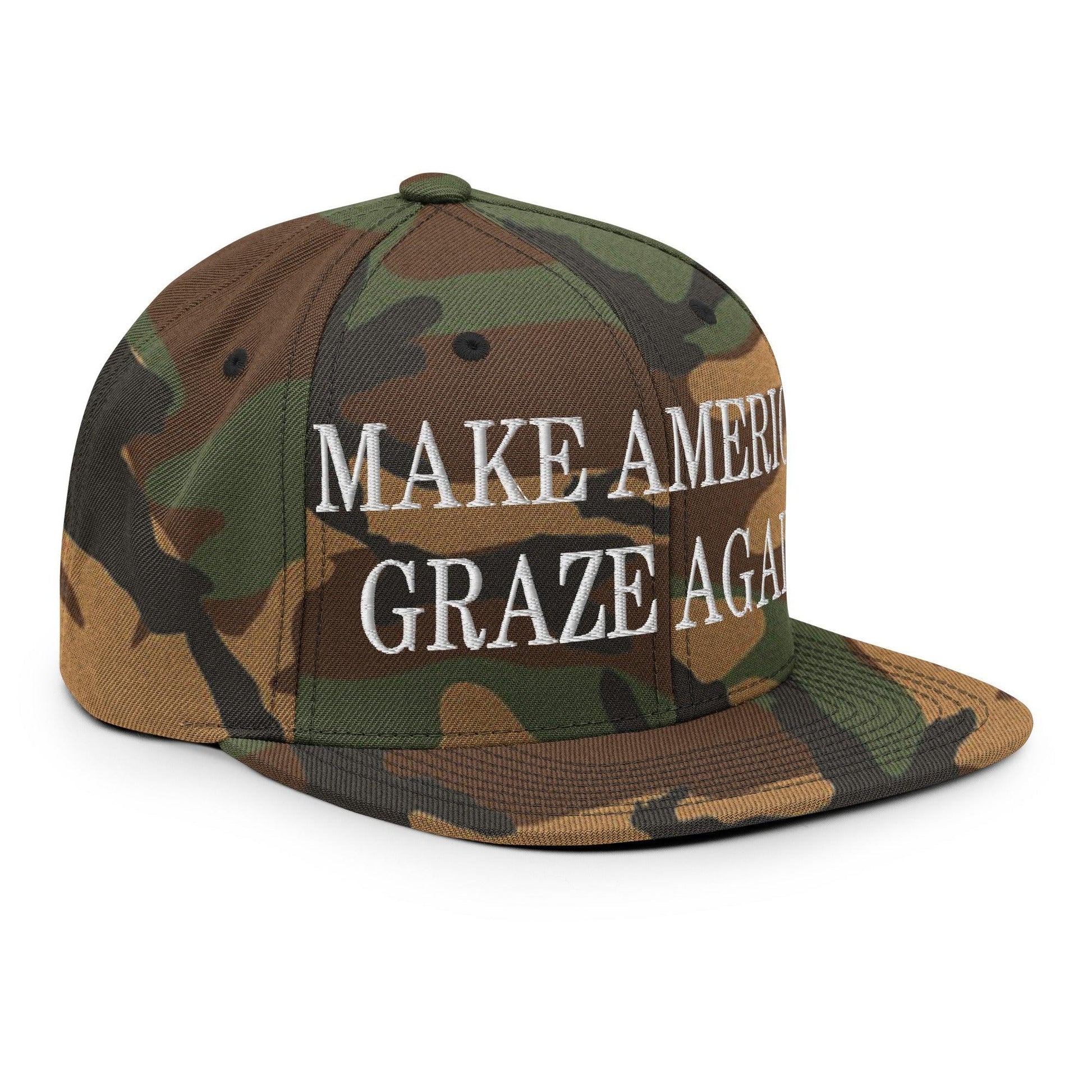 Make America Graze Again Embroidered Flat Bill Brim Snapback Hat Green Camo