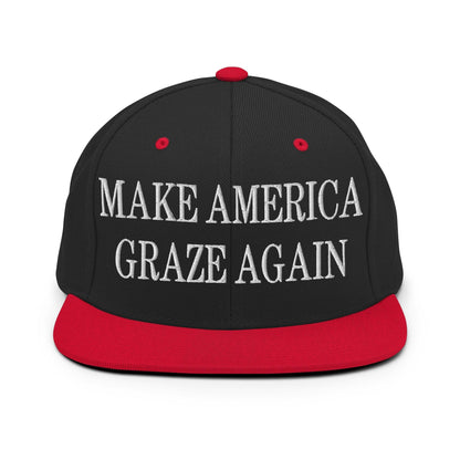 Make America Graze Again Embroidered Flat Bill Brim Snapback Hat Black Red