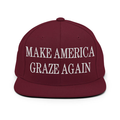 Make America Graze Again Embroidered Flat Bill Brim Snapback Hat Maroon