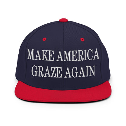 Make America Graze Again Embroidered Flat Bill Brim Snapback Hat Navy Red