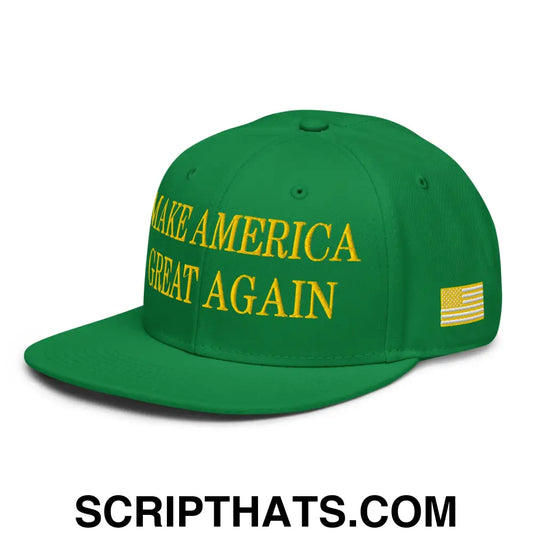 Make America Great Again MAGA 45-47 Green Flag Embroidered Flat Bill Brim Snapback Hat