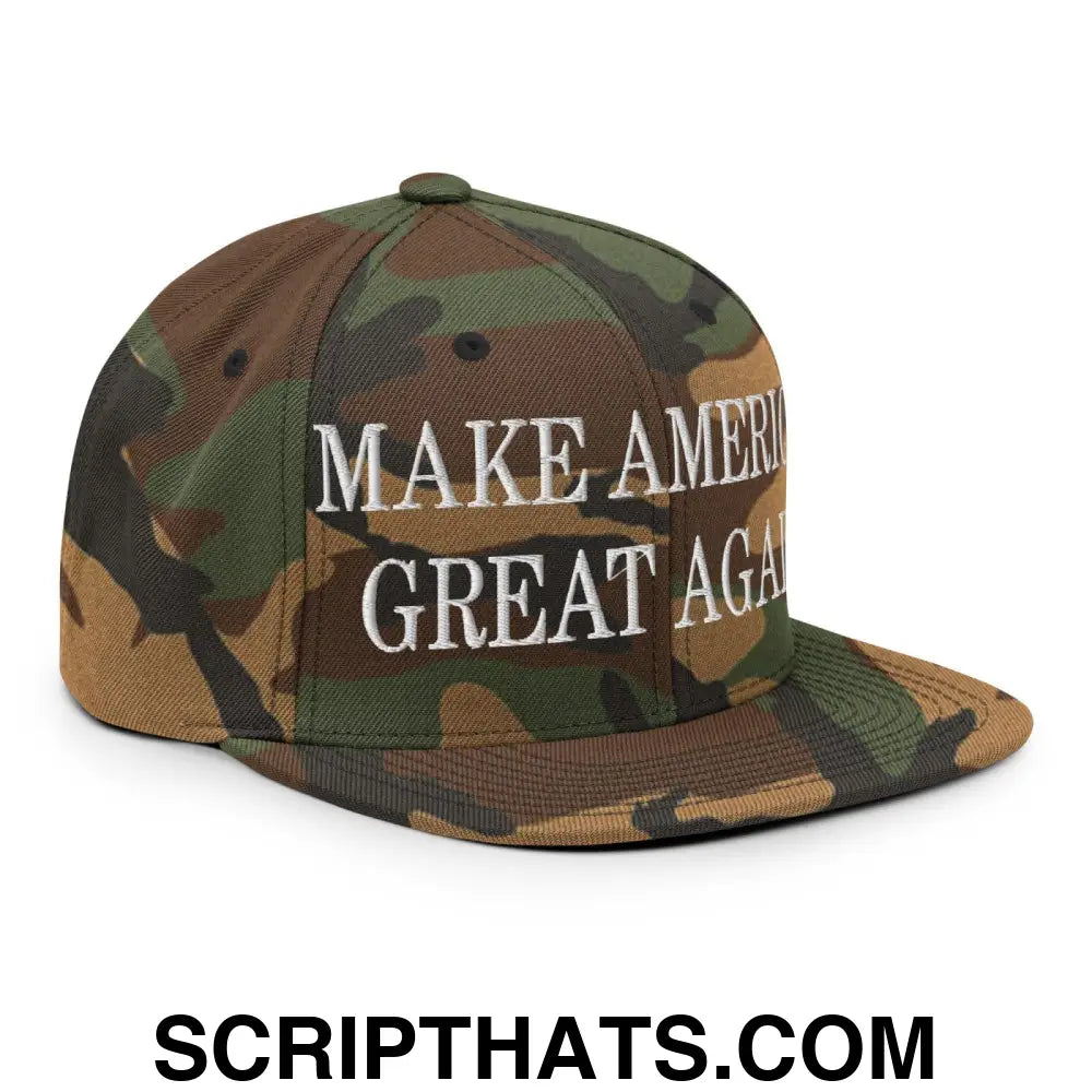 Make America Great Again MAGA Campaign Flat Bill Brim Snapback Hat Green Camo