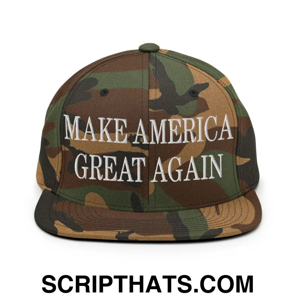 Make America Great Again MAGA Campaign Flat Bill Brim Snapback Hat Green Camo