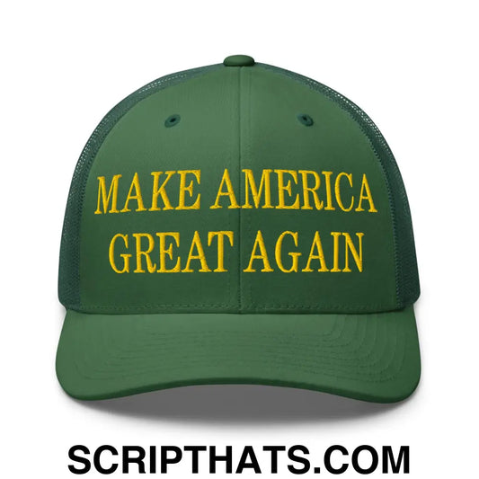 Make America Great Again MAGA Green Embroidered Mesh Trucker Hat Default Title