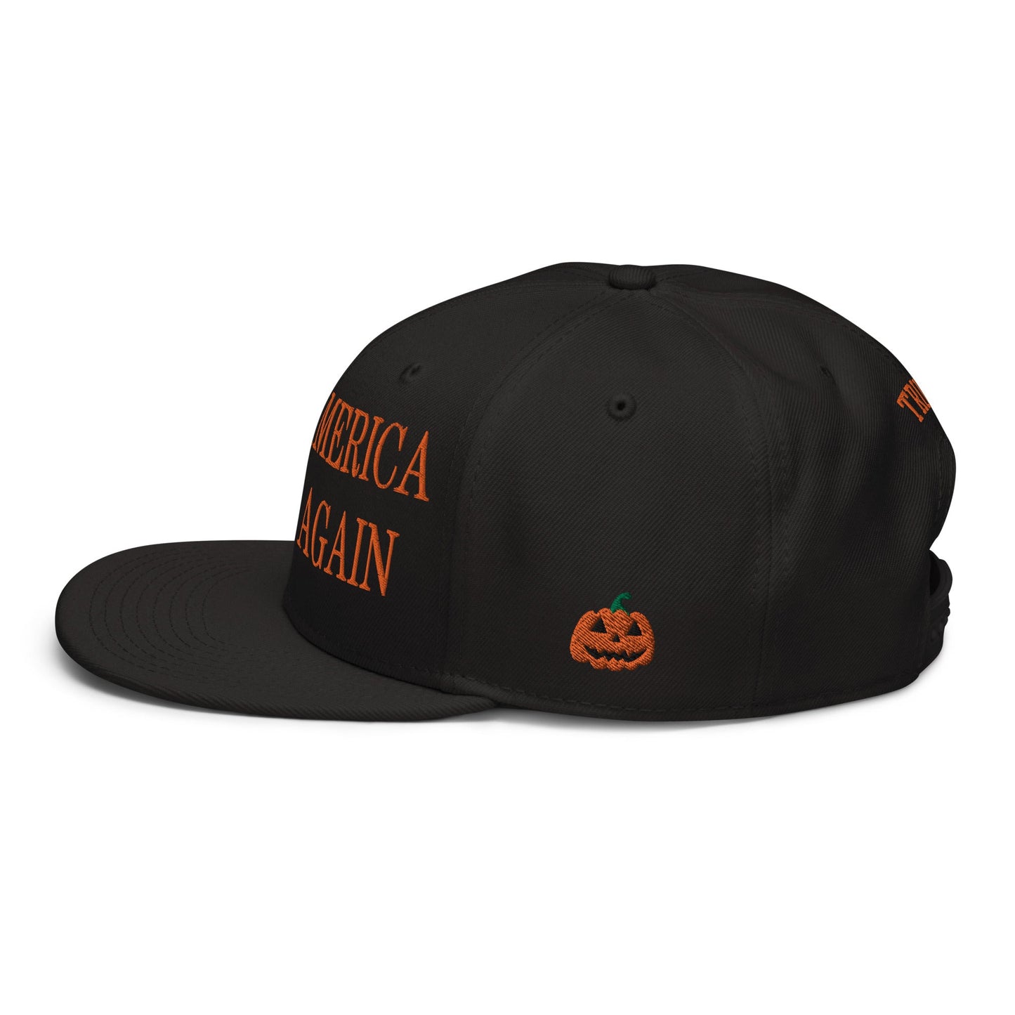 Make America Great Again MAGA Halloween Flat Bill Brim High Crown Snapback Hat Black