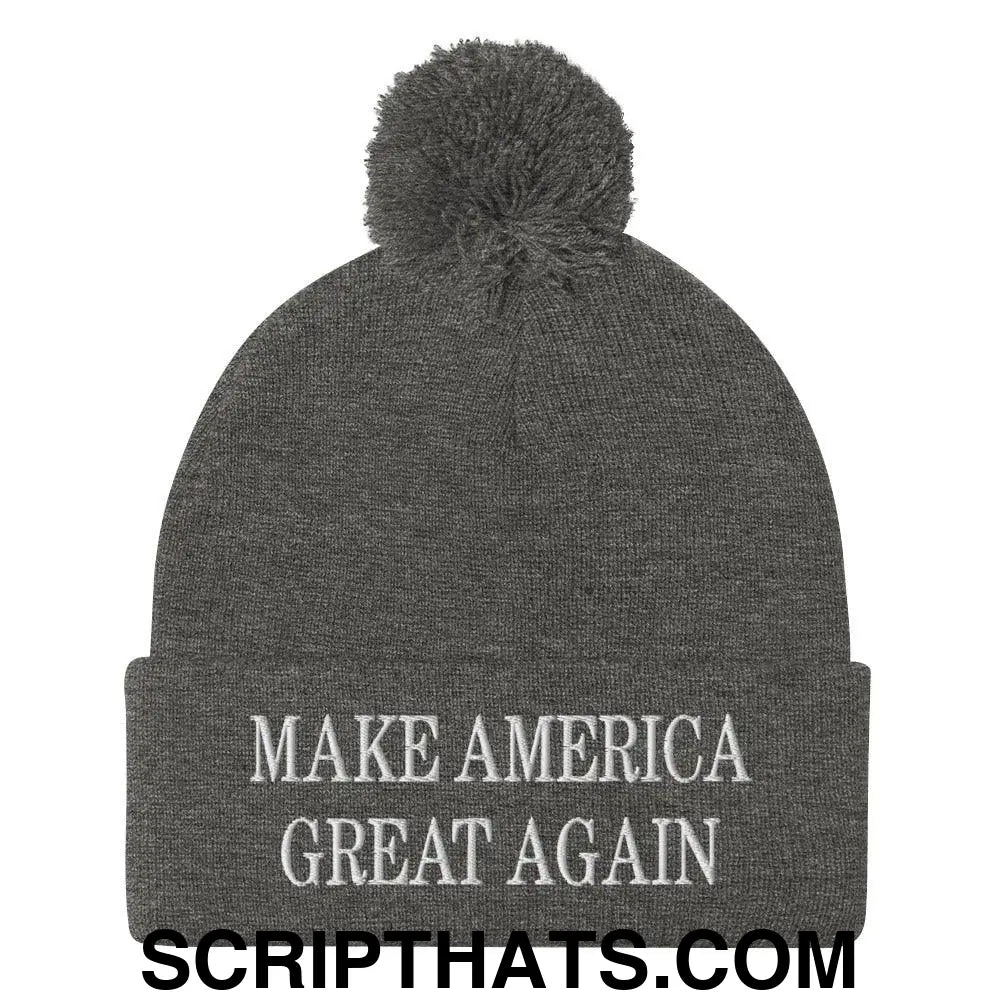 Make America Great Again MAGA Knit Pom Pom Beanie Dark Heather Grey