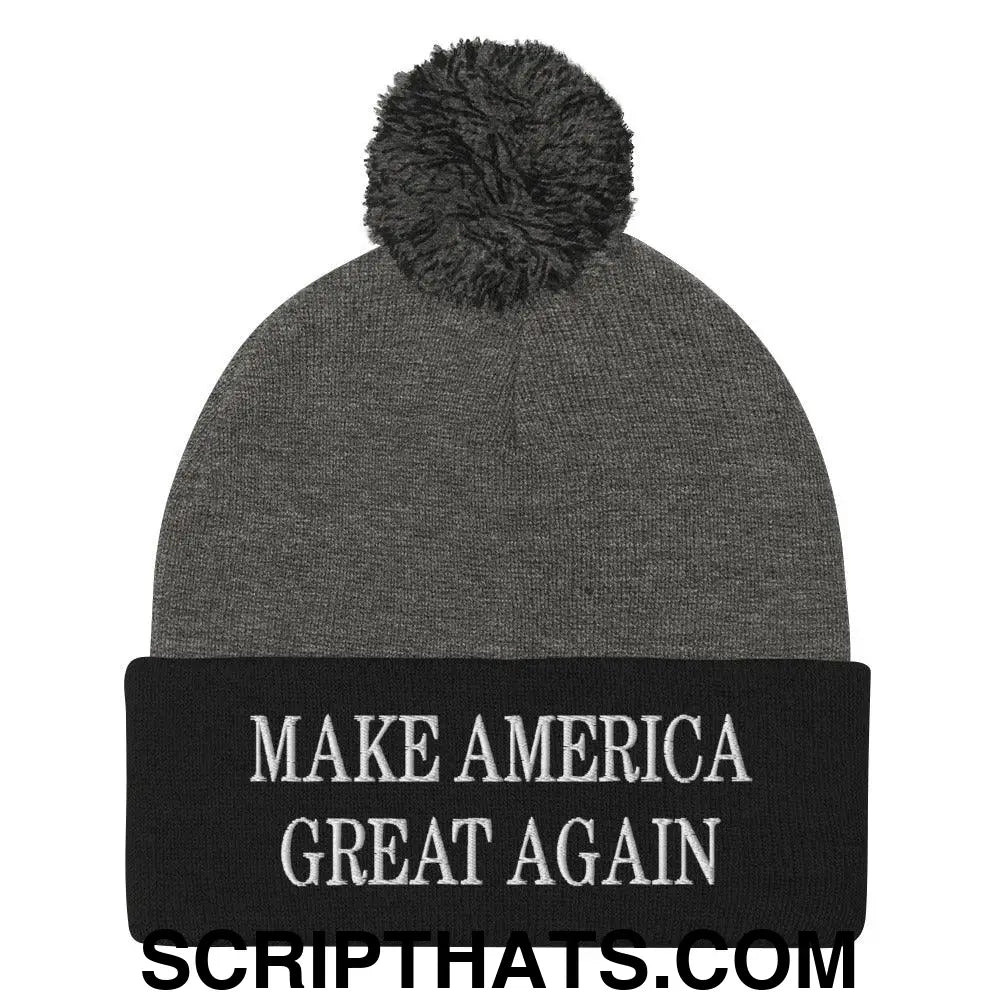 Make America Great Again MAGA Knit Pom Pom Beanie Dark Heather Grey Black