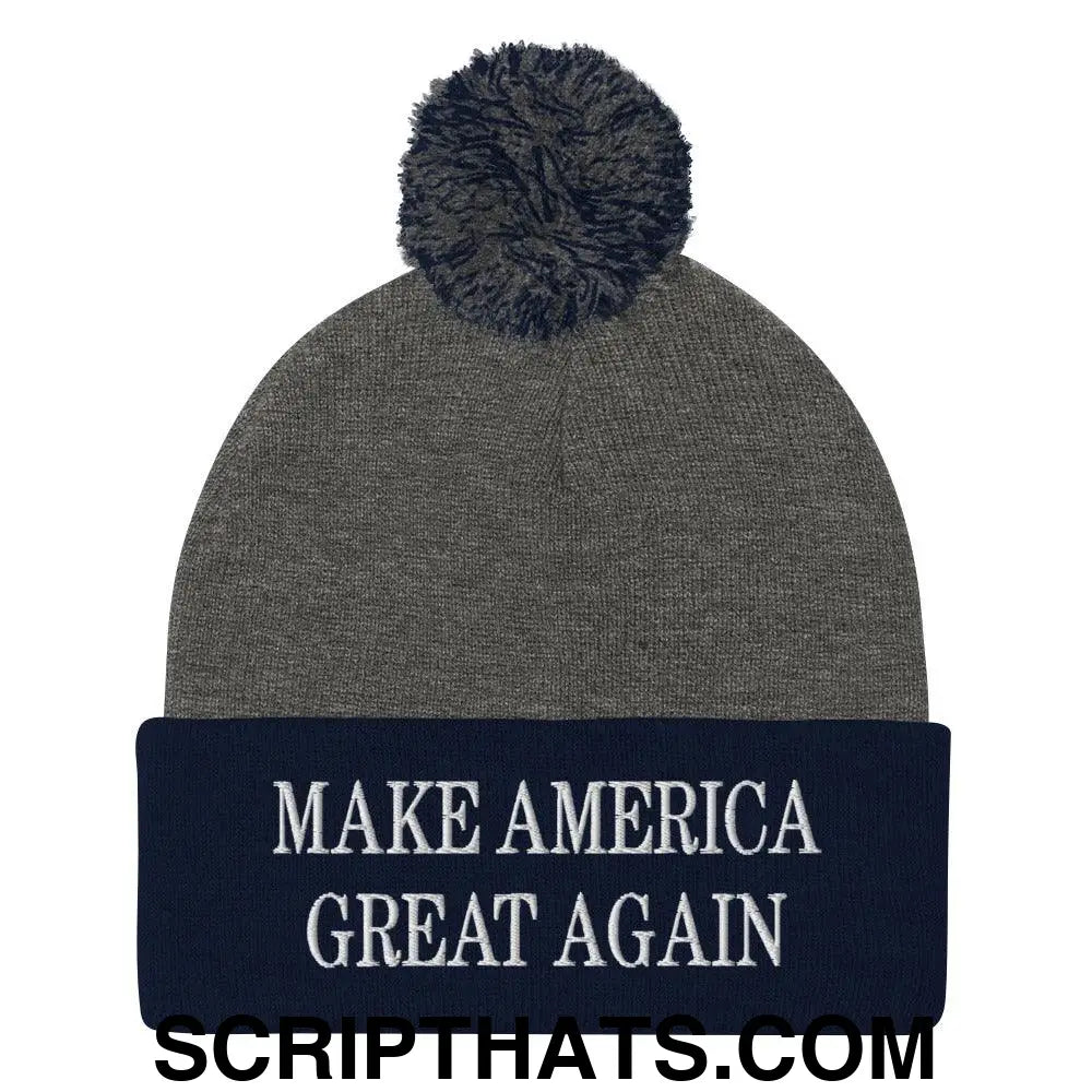 Make America Great Again MAGA Knit Pom Pom Beanie Dark Heather Grey Navy