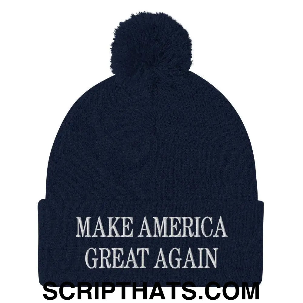 Make America Great Again MAGA Knit Pom Pom Beanie Navy