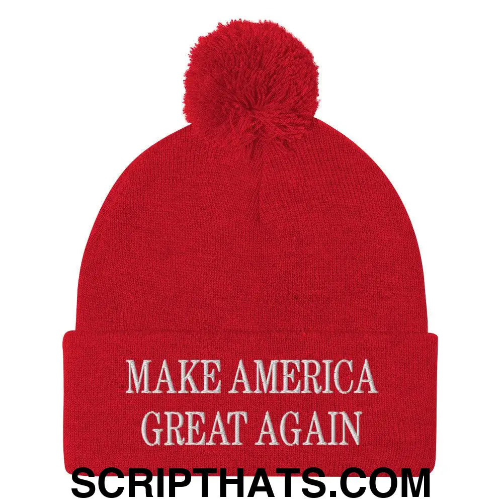 Make America Great Again MAGA Knit Pom Pom Beanie Red