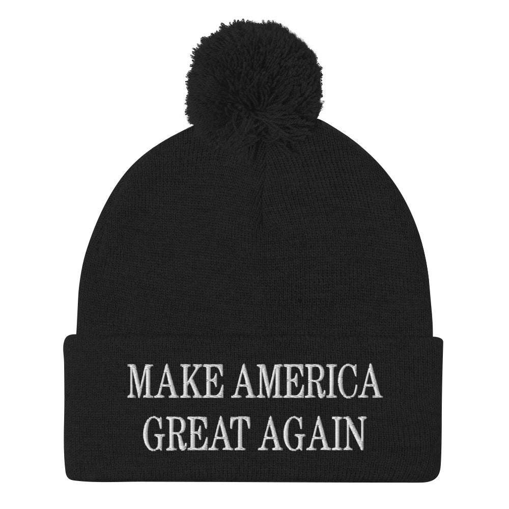 Make America Great Again MAGA Knit Pom Pom Beanie Black