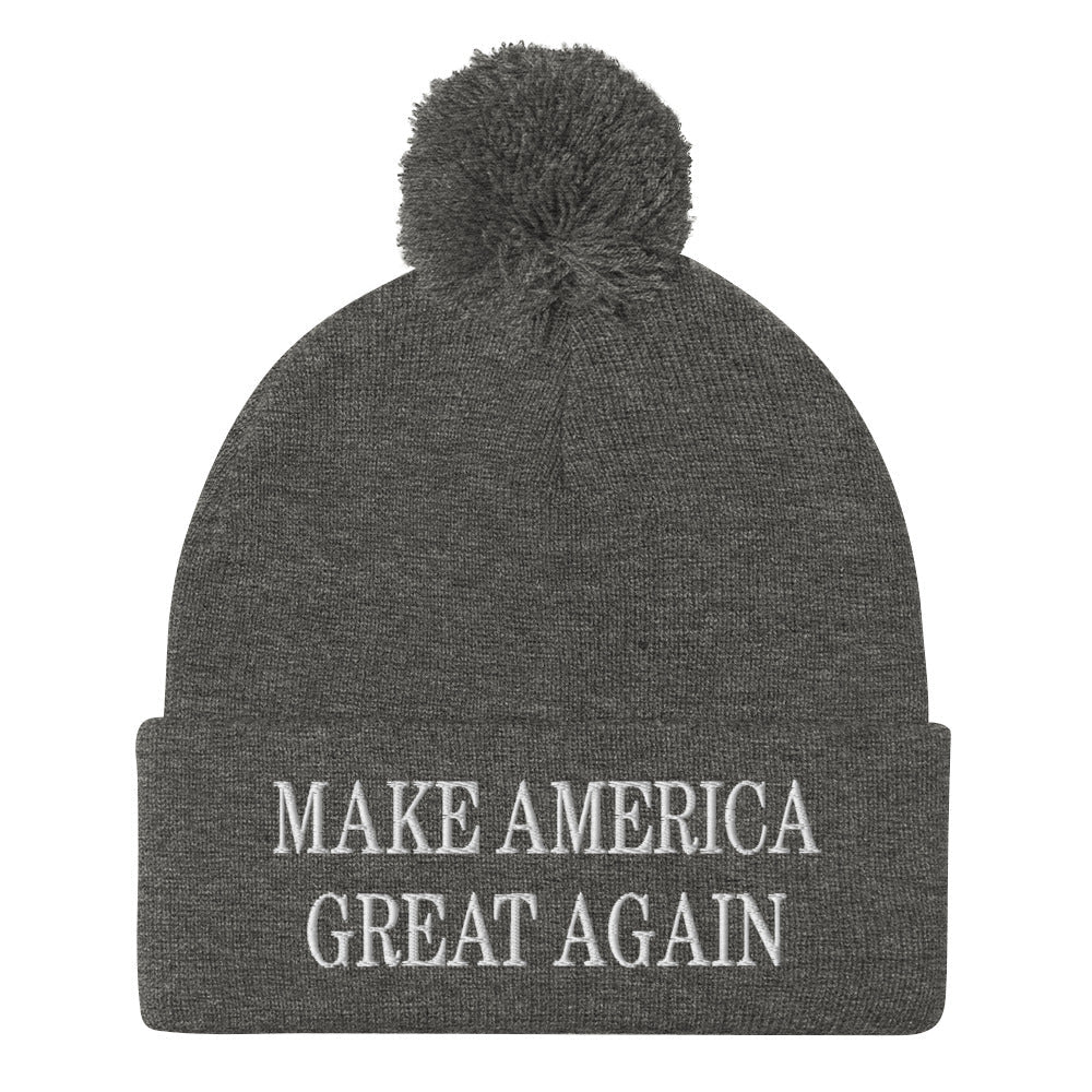 Make America Great Again MAGA Knit Pom Pom Beanie Dark Heather Grey